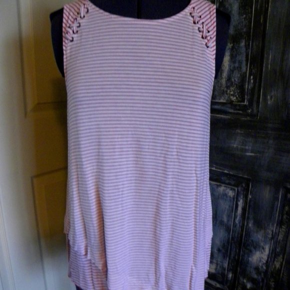 Striped Sleeveless Asymmetrical Hem Tank Top